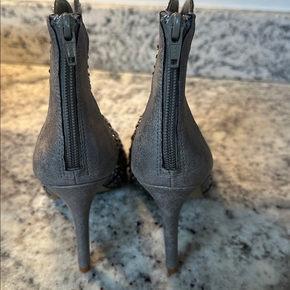 Gianni Bini Merilee silver metallic rhinestone stiletto heel open-toe shooties - Picture 4 of 8